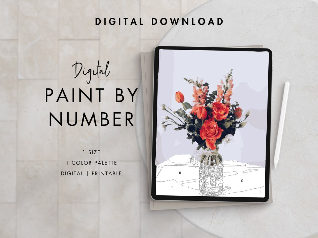 Red Flower Bouquet Paint by Number Kit Adult | Printable & Digital ...