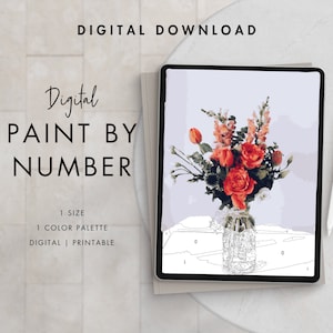 Red Flower Bouquet Paint By Number Kit Adult | Printable & Digital Download Art | Procreate Color Palettes | Digital Wallpaper