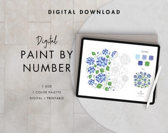 Hydrangea Paint By Number Kit Adult | Beginner Series | Printable & Digital Download | Color By Numbers | Learn Procreate