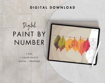 Hanging Fall Leaf Paint By Number Kit Adult | Printable & Digital Download | Color By Numbers | Procreate Color Palettes | Digital Wallpaper