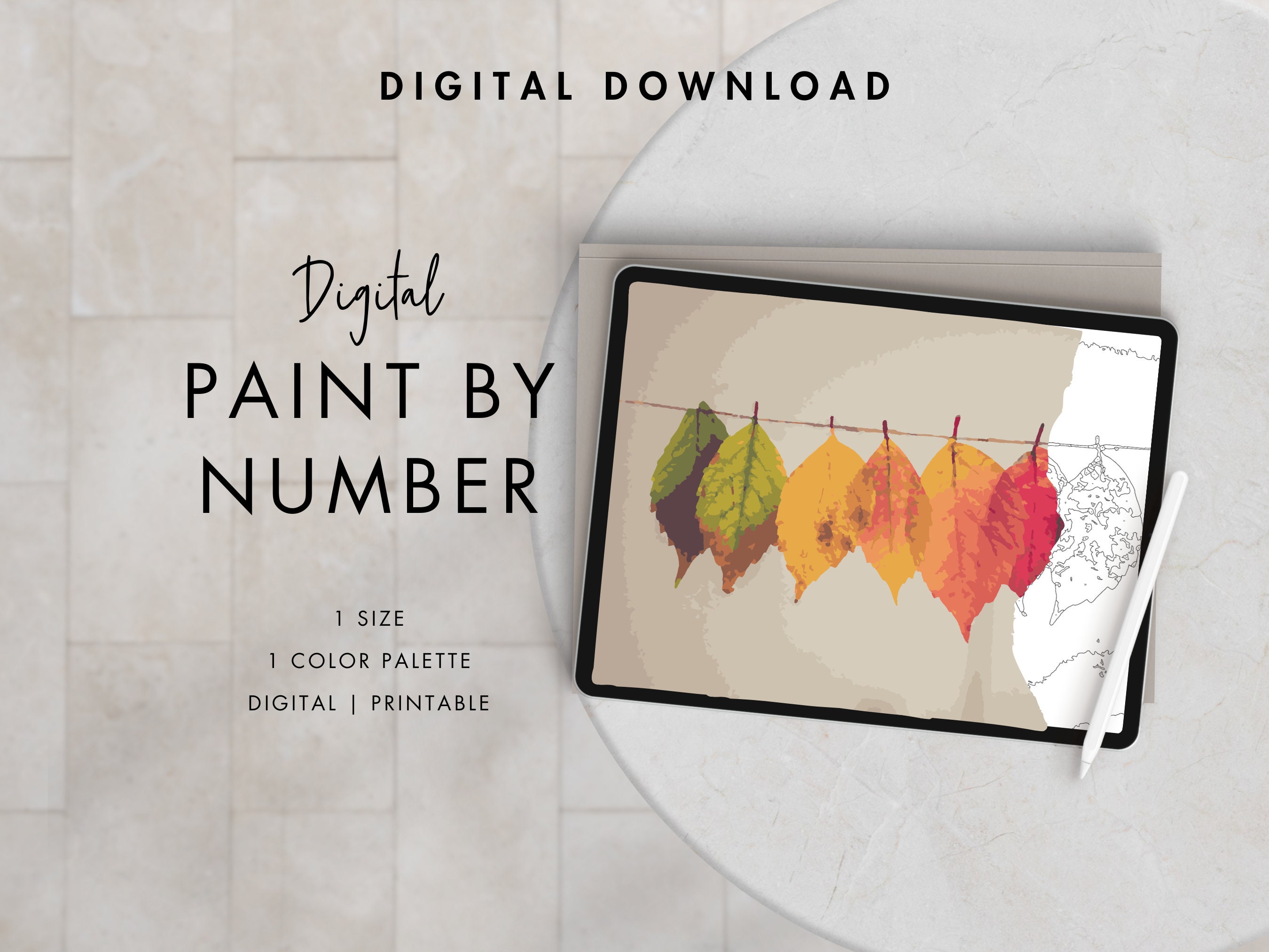 Plant Paint by Numbers Kit for Adults Minimalist & Modern Pink and Green  Leaves Easy DIY Art Printable PDF 