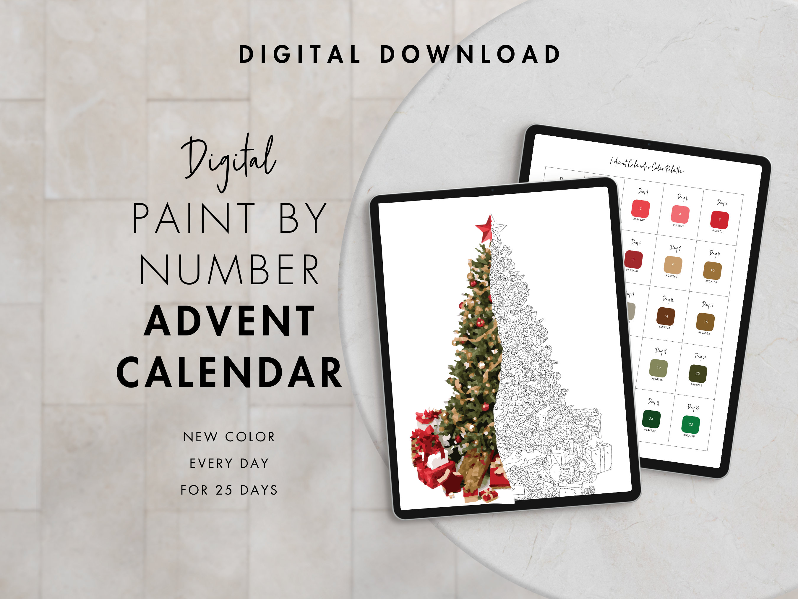 Advent Calendar Christmas Tree Paint by Number Kit Adult Printable