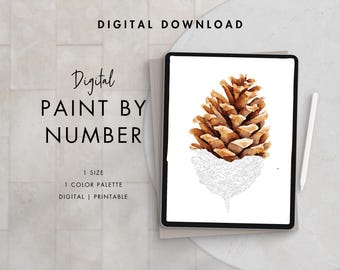 Pinecone Paint By Number Kit Adult | Printable & Digital Download | Color By Numbers | Procreate Color Palettes | Digital Wallpaper