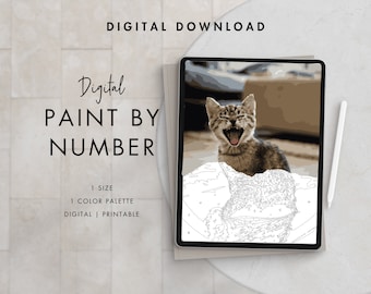 Kitten Paint By Number Kit Adult | Printable & Digital Download | Color By Numbers | Procreate Color Palettes | Digital Wallpaper
