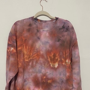 Fire Sky Hand Dyed 8oz Sweatshirt Tie Dye Orange Purple Brown Cozy Ice Dye Sweatshirt Colorful Soft Tie Dye Sweatshirt Tye Dye Half Spiral