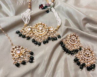 Gold Plated Chokar Set With Earrings And Tika