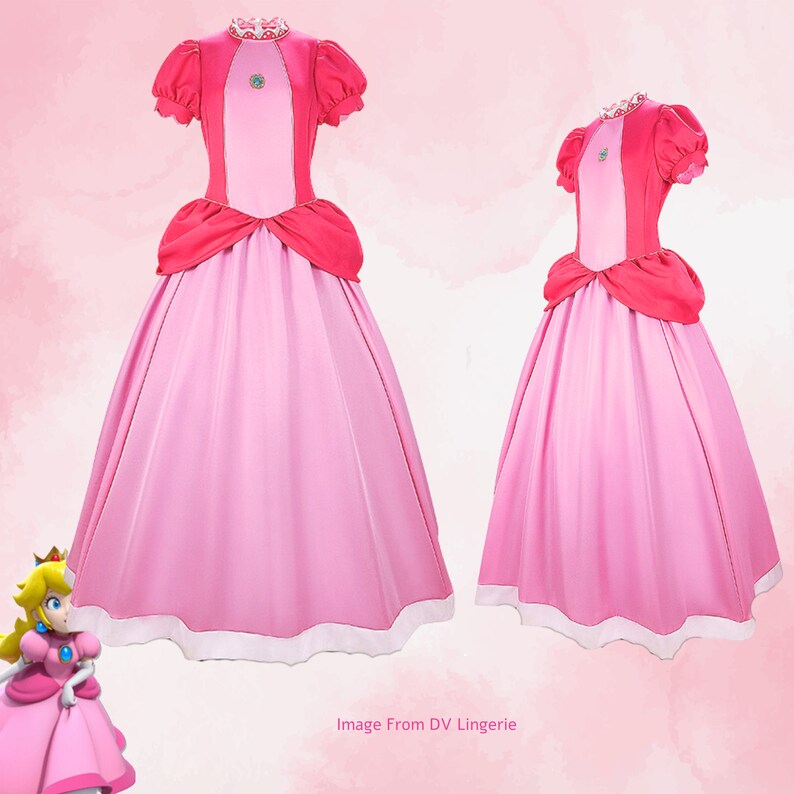Womens Princess Peaches Costume /Girl 's Peach Princess Dress /Adult Kids Movie Role Playing Cosplay Costume Birthday Party Dress image 7