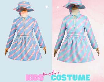 Margot Robbie Blue Dress for Kids-argot Robbie's iconic blue dress with hat -little one's Halloween Costume