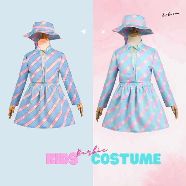 Robe bleue Margot Robbie pour enfant - robe bleue emblématique d'argot Robbie avec chapeau - Déguisement d'Halloween pour tout-petit