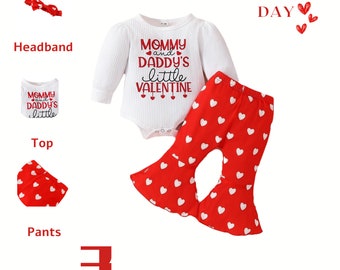 Valentijnsoutfit voor babymeisjes, mama papa's kleine Valentijnsset 0-18M, Valentijnsset voor kleintje, ademend katoen