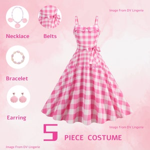 Movie-inspired Pink Plaid Bow Tie Dress Margot Robbie Dress Pink Halloween Cosplay Halloween Dress Gift For Her image 1