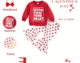 Miss steal your heart girl outfit,  Valentines day shower gift, baby girl valentines day outfit, Heart Outfit Baby girl