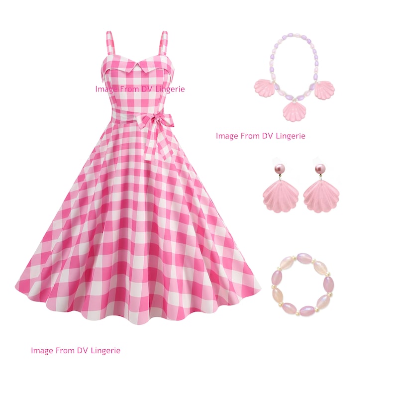 Movie-inspired Pink Plaid Bow Tie Dress Margot Robbie Dress Pink Halloween Cosplay Halloween Dress Gift For Her image 3