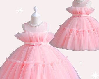 Robe en tulle rose layette, robe en tulle rose vif pour fille, robe de princesse d'anniversaire pour tout-petit, robe d'anniversaire pour petite fille