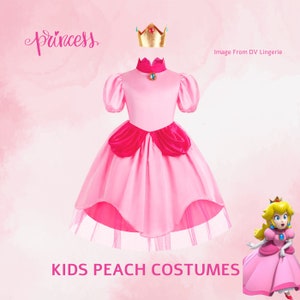 Womens Princess Peaches Costume /Girl 's Peach Princess Dress /Adult Kids Movie Role Playing Cosplay Costume Birthday Party Dress image 2