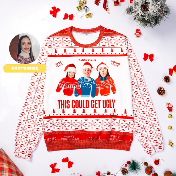 Personalized Face Sweater，Christmas ugly sweater,Funny Xmas Gift For Familym, Group Holiday Sweatshirt,Gift for family