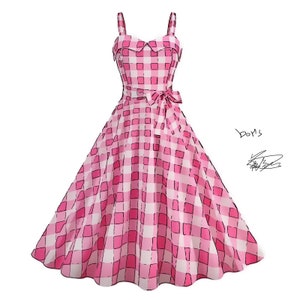 Movie-inspired Pink Plaid Bow Tie Dress Margot Robbie Dress Pink Halloween Cosplay Halloween Dress Gift For Her image 8