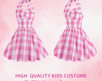 Kids' Margot Cosplay Pink Plaid Dress｜kids Dress | Mother-Daughter Matching Halloween Outfit