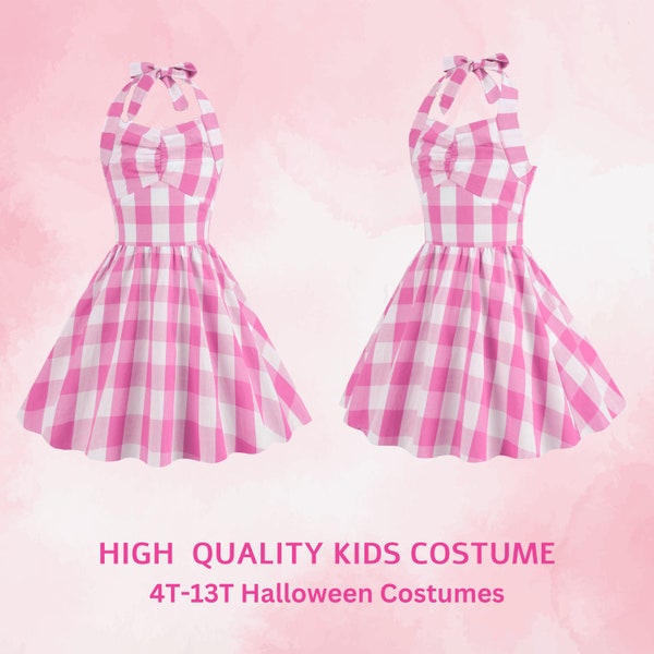 Kids' Margot Cosplay Pink Plaid Dress｜kids Dress | Mother-Daughter Matching Halloween Outfit