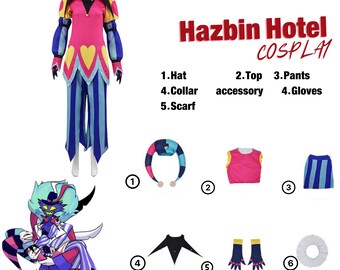 Disfraz de Cosplay de HAZBIN HOTEL Fizzarolli/Disfraz de payaso Helluva Boss｜ Disfraz de conjunto completo de Fizzarolli/Sombrero de Fizzarolli