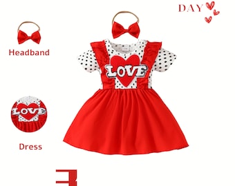 Adorable LOVE Valentine's Dress for 3-18M, Baby girl Red Polka Dot Dress, Valentine's girl outfit ,dress for 18m