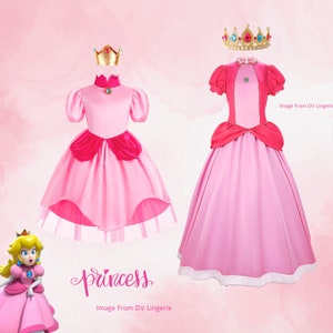 Womens Princess Peaches Costume /Girl 's Peach Princess Dress /Adult Kids Movie Role Playing Cosplay Costume Birthday Party Dress image 1