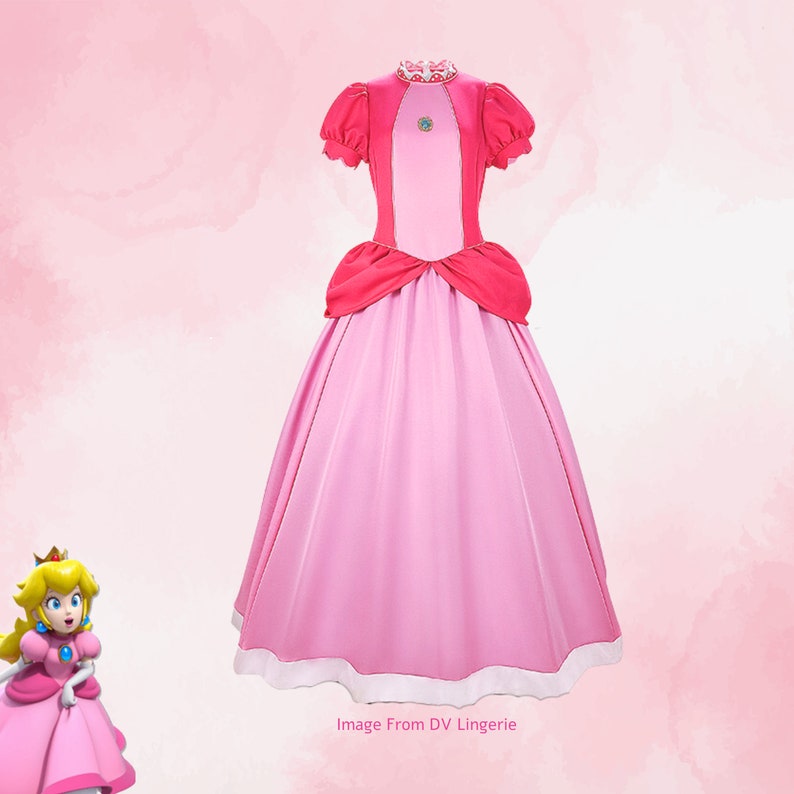 Womens Princess Peaches Costume /Girl 's Peach Princess Dress /Adult Kids Movie Role Playing Cosplay Costume Birthday Party Dress image 6