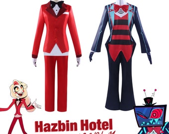 Hazbn Inspired Cospaly Hotel | Adults Charlie Morningstar TV Character Red Suit & Vox Blue Striped Cosplay Costume Set