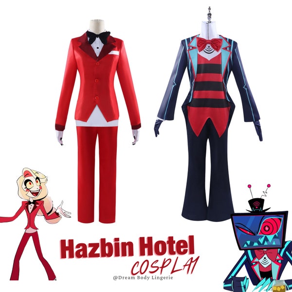 Hazbn Inspired Cospaly Hotel | Adults Charlie Morningstar TV Character Red Suit & Vox Blue Striped Cosplay Costume Set