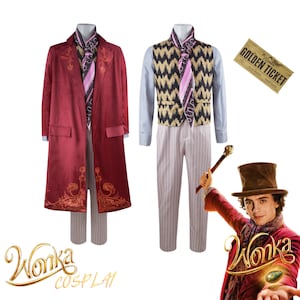 Adult &Kids Willy Wonka Costume Chocolate F4ctory CosplayMovie-inspired Red Suit Cosplay Halloween Carnival Masquerade Polyester image 1