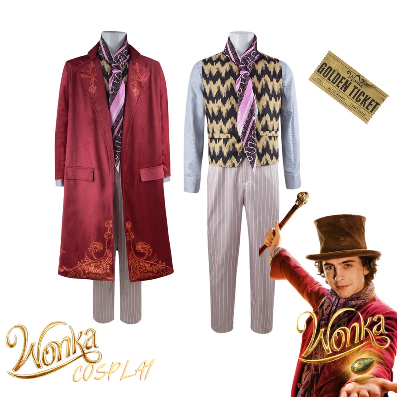 Volwassen & Kinderen Willy Wonka Kostuum Chocolade F4ctory Cosplay, Op film geïnspireerd Rood Pak Cosplay Halloween Carnaval Maskerade Polyester afbeelding 1