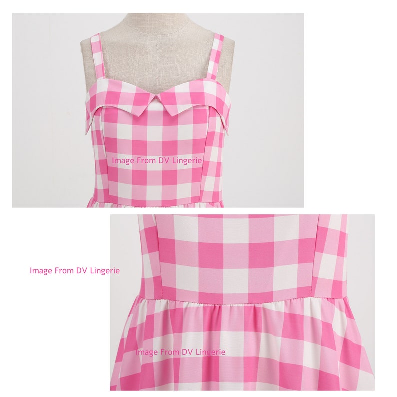 Movie-inspired Pink Plaid Bow Tie Dress Margot Robbie Dress Pink Halloween Cosplay Halloween Dress Gift For Her image 5