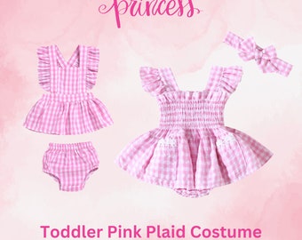 3M-4Y Toddler Pink Plaid Girl ,Party girl tutu,Margot  Robbie inspired Toddler Pink Plaid Costume，Doll Inspired Costume