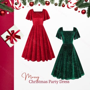 Sparkling Bridesmaid Velvet Party Dress | Red velvet dress | Green Christmas velvet dress