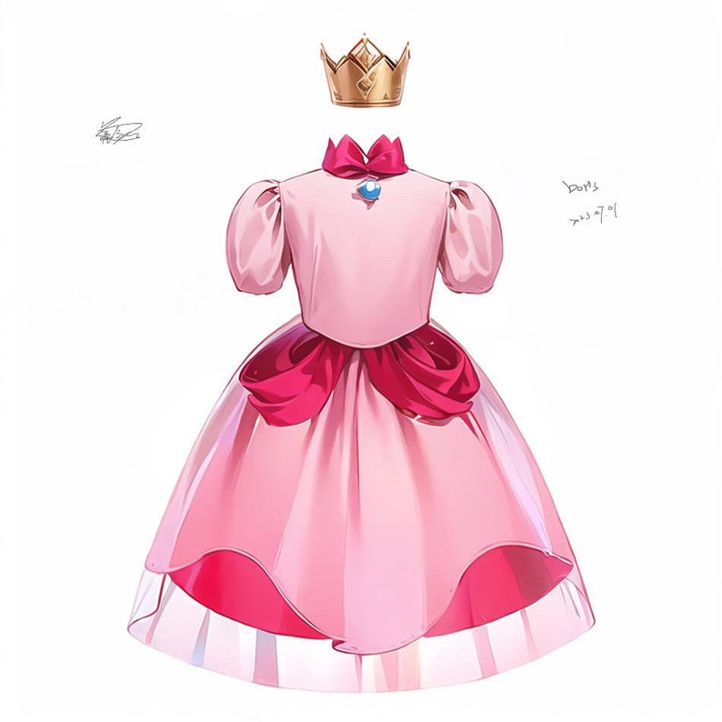 Womens Princess Peaches Costume /Girl 's Peach Princess Dress /Adult Kids Movie Role Playing Cosplay Costume Birthday Party Dress image 4