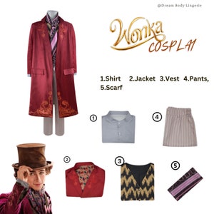 Willy Wonka-Kostüm für Erwachsene und Kinder, Chocolate F4ctory Cosplay, vom Film inspirierter roter Anzug, Cosplay, Halloween, Karneval, Maskerade, Polyester Bild 2