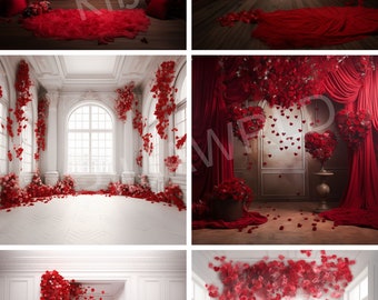Valentine's Red Room Digital Backdrop, Photography Overlay (PNG)