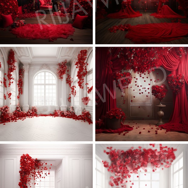 Valentine's Red and White Backdrop, White Room Backdrops for Composite Photography, Maternity Backdrop, Studio Backdrop Overlays, Red Room