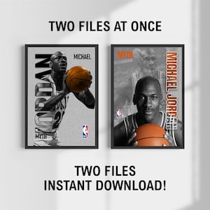 Michael Jordan Black White Name Portrait Poster Digital Download, NBA Basketball Legend Wall Art, Sports Room Print, Michael Jordan Art