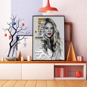 Shakira Poster | Digital Portrait Download | Celebrity Wall Art | Minimalist Music Icon | Famous Singer Printable | Pop Star Room Decor