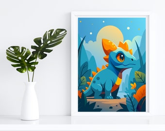 Lindo estampado de dinosaurios, decoración de la habitación para niños, Triceratops