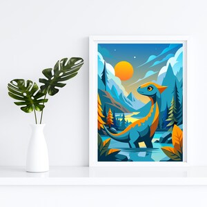 Cute dinosaur print, kids room decor, Diplodocus