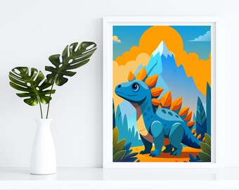 Lindo estampado de dinosaurios, decoración de la habitación para niños, Stegosaurus