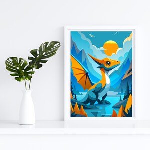 Cute dinosaur print, kids room decor, Pterodactyl