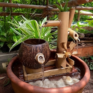 天然竹製禅の噴水 - 手作りの日本製獅子燈 - リラックス、瞑想、ヨガのための屋内/屋外噴水