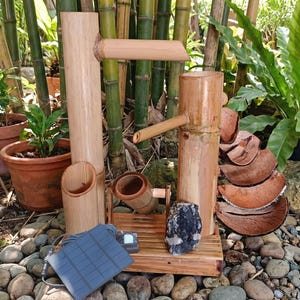 ココナッツとクォーツの竹製ソーラー噴水 - 禅ガーデン噴水 - 風水屋内および屋外装飾 - ギフト