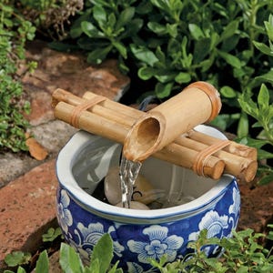 3本アーム竹製噴水 - 和風＆禅風 屋内ガーデンデコレーションキット - ポンプ付き - ハンドメイド、天然風水デザイン