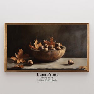 Höstkonst för Samsung Frame TV med vintagemotiv, ekollonmålning, DIGITAL NEDLADDNING, Stämningsfull höstkonst för TV, Höstskärmsläckare, Thanksgiving-TV