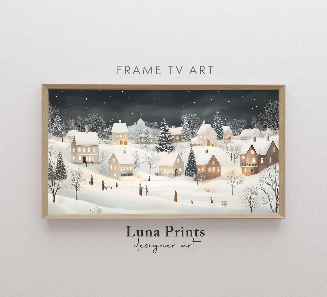 Winter Village Frame Tv Art Christmas Village Painting Winter Night
