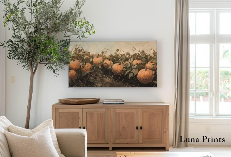 Pumpkin Patch Art for Frame TV, DIGITAL DOWNLOAD, Frame Tv Fall Art, Vintage Autumn Landscape, Halloween Samsung Frame Tv Screensaver image 2